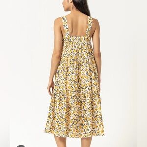 Lilla P Peplum Seam Tank Dress Yellow and Cream Floral Dress women’s Medium